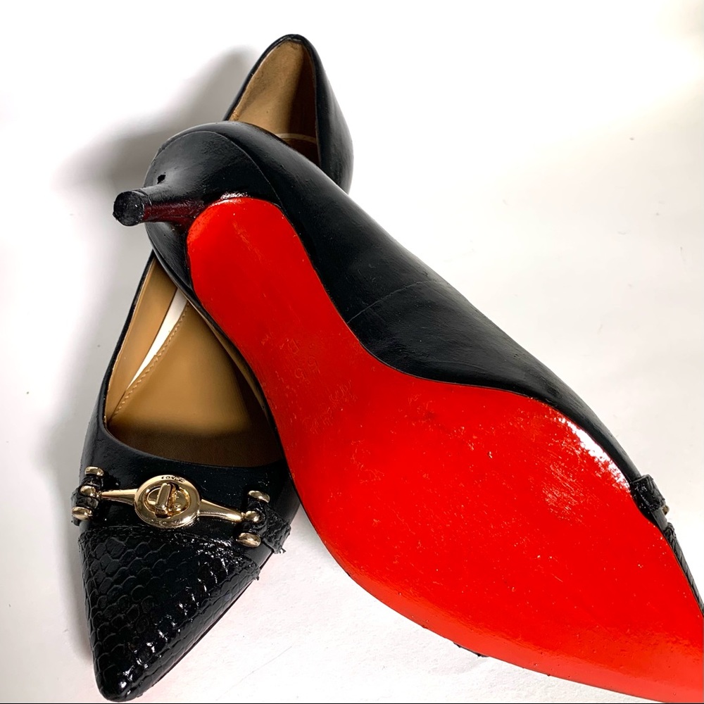 Coach Black Lauri Pointed Toe Red Bottom Heels 5.5 - Picture 2 of 10